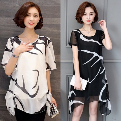 2021 Large Women's wear summer Women's wear new pattern mm Korean Edition fashion Easy Show thin personality Chiffon shirt pregnant woman
