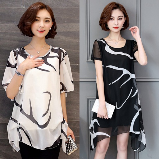 2021 Large Women's wear summer Women's wear new pattern mm Korean Edition fashion Easy Show thin personality Chiffon shirt pregnant woman