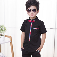 童装 2023夏季新款儿童短袖衬衫韩版纯棉中大童男童衬衣演出服