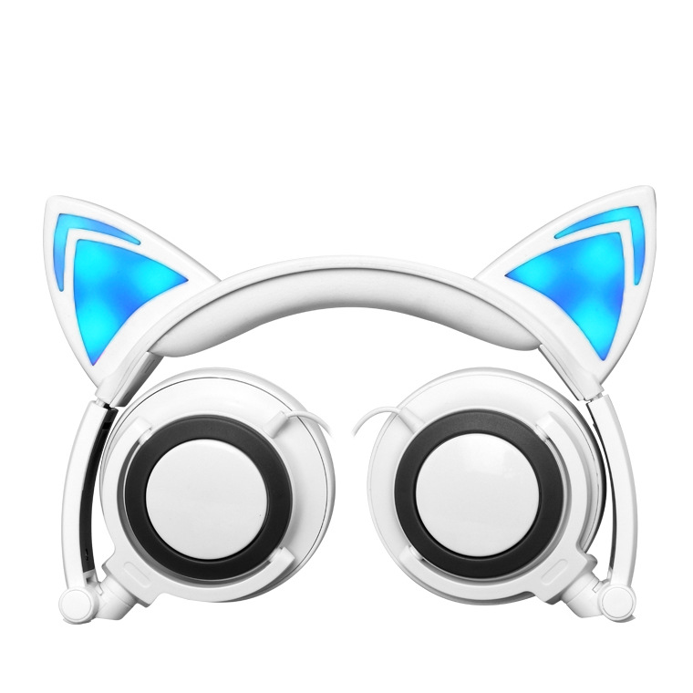 Cartoon Cat Ears Button Type Multi-color Spot Luminous Wired Headset Music Headphones