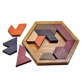 木制多边形拼装七巧板积木智力拼图小学生儿童亲子游戏