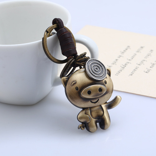 12 zodiac retro cowhide keychains, birth year accessories, creative small gifts, personalized simple car key pendants