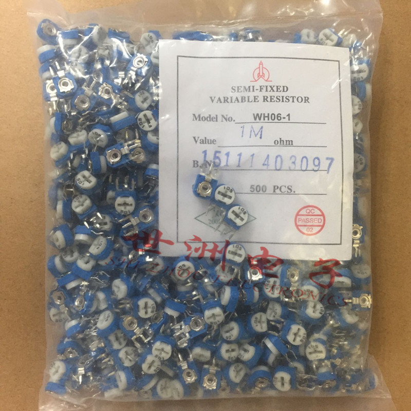 厂家直销蓝白立式可调电阻WH06-1 阻值1M 105 单圈可调电位器