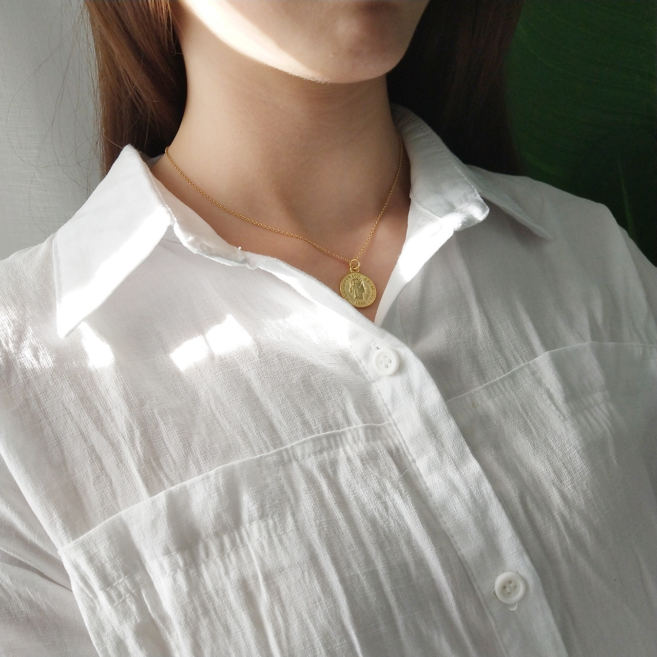Gold Dollar Coin Pendant Necklace