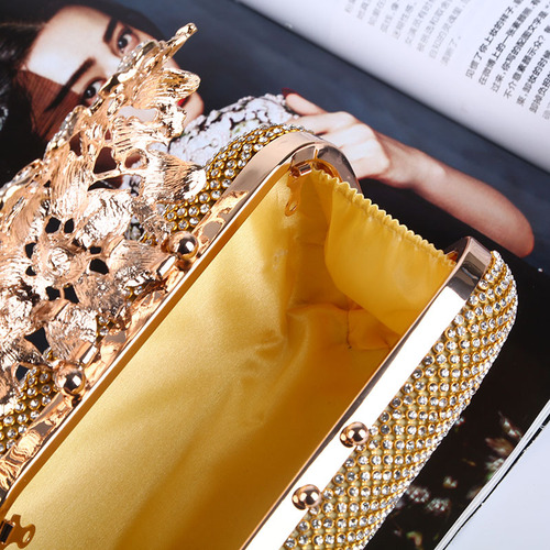 Cross-border leaves and flowers dinner bag with diamond clutch bag socialite evening bag makeup banquet bag factory direct sale