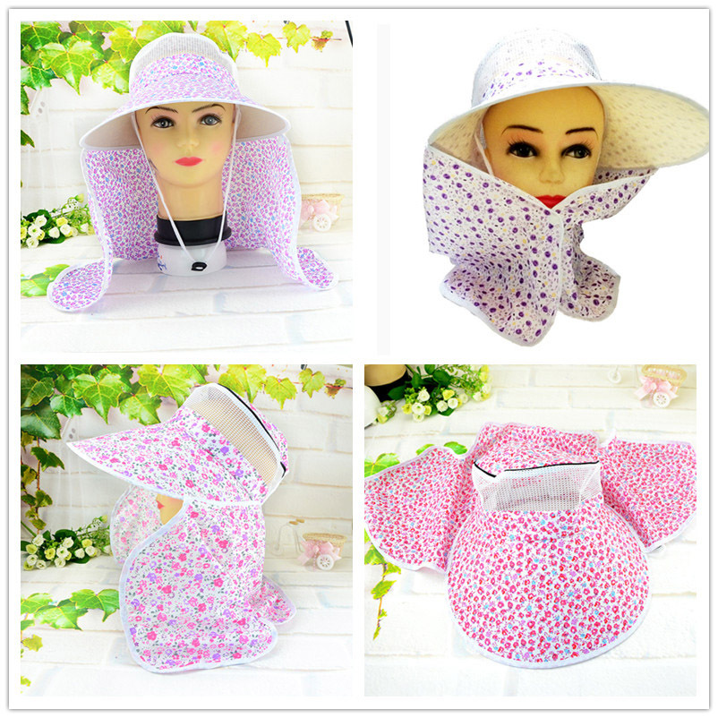 农庄采茶帽子碎花遮阳帽户外骑车太阳帽女士网帽 韩版防晒帽批发