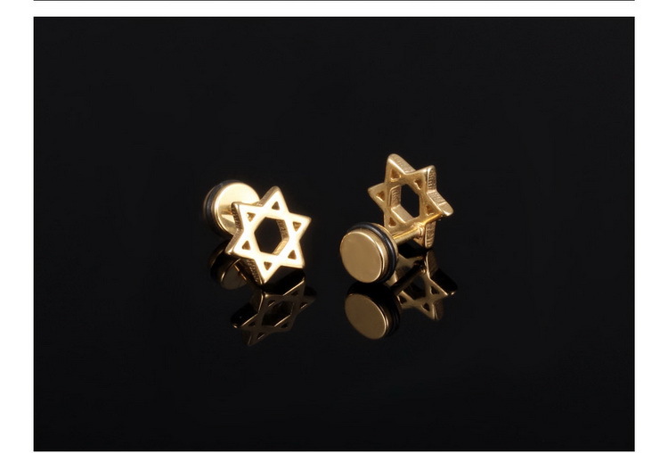 Men&#39;s Titanium Steel Earrings Plated Gold Hollow Six-star display picture 8