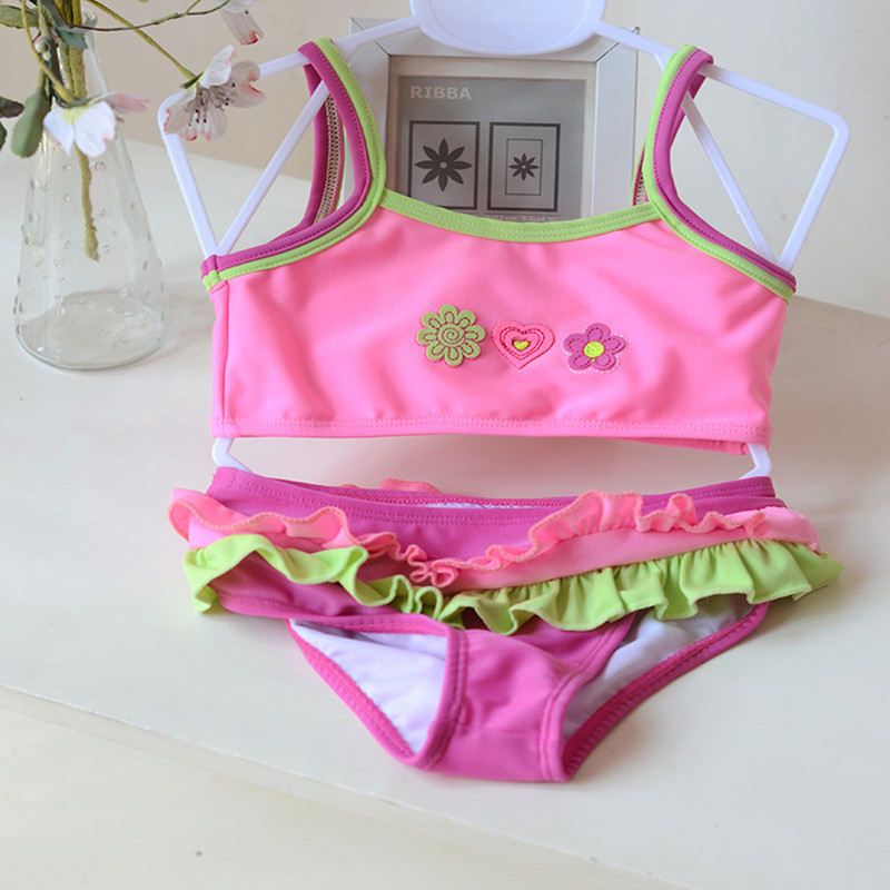 Children's Swimwear Baby's Cute Girl's Small Middle School Children's Red Flower Embroidered Vest Cake Skirt Split Swimsuit