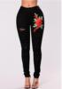 new waist holes embroidered jeans elastic cotton straight pants