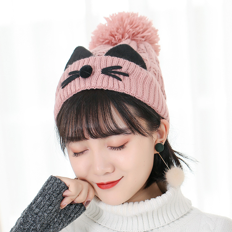 Hàn Quốc dễ thương mèo đan mũ nữ mùa đông ấm nắp tai tai dễ thương bóng lông mũ và cashmere sinh viên