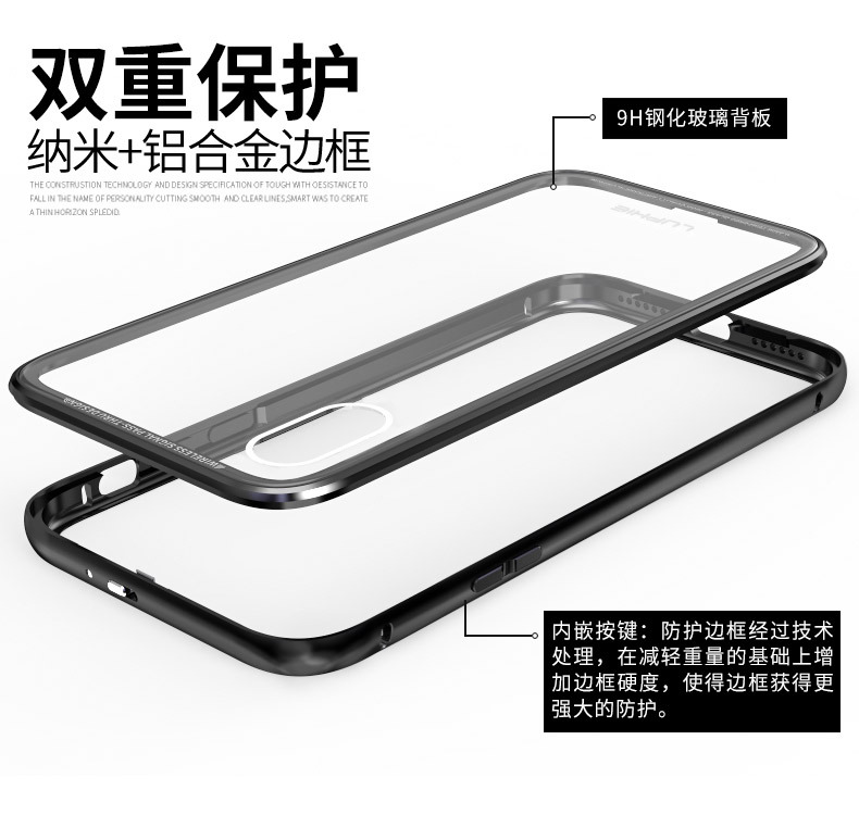Luphie iGlass Airframe Aluminum Bumper Air Barrier Tempered Glass Back Case Cover for Apple iPhone X