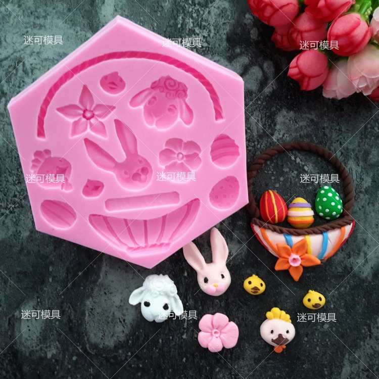 Fondant silicona flor azul molde de chocolate conejo huevo de Pascua flor pastel molde herramienta para hornear