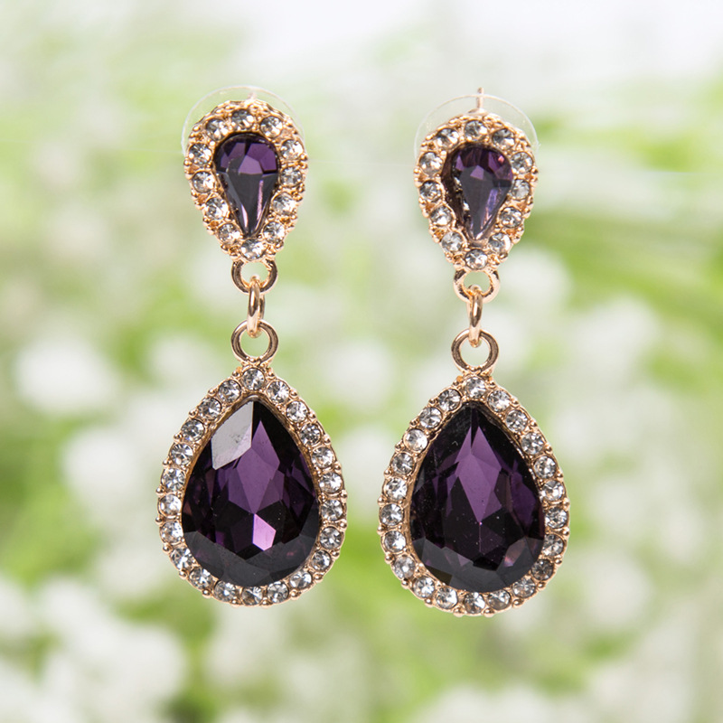 1 Pair Quantity 1 Pair Simple Style Shiny Water Droplets Plating Inlay Alloy Rhinestones Drop Earrings