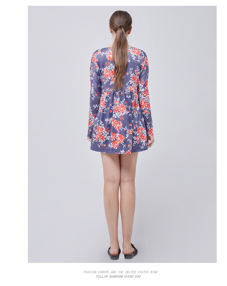 fashion round neck loose printing long-sleeved dress NSJR51575