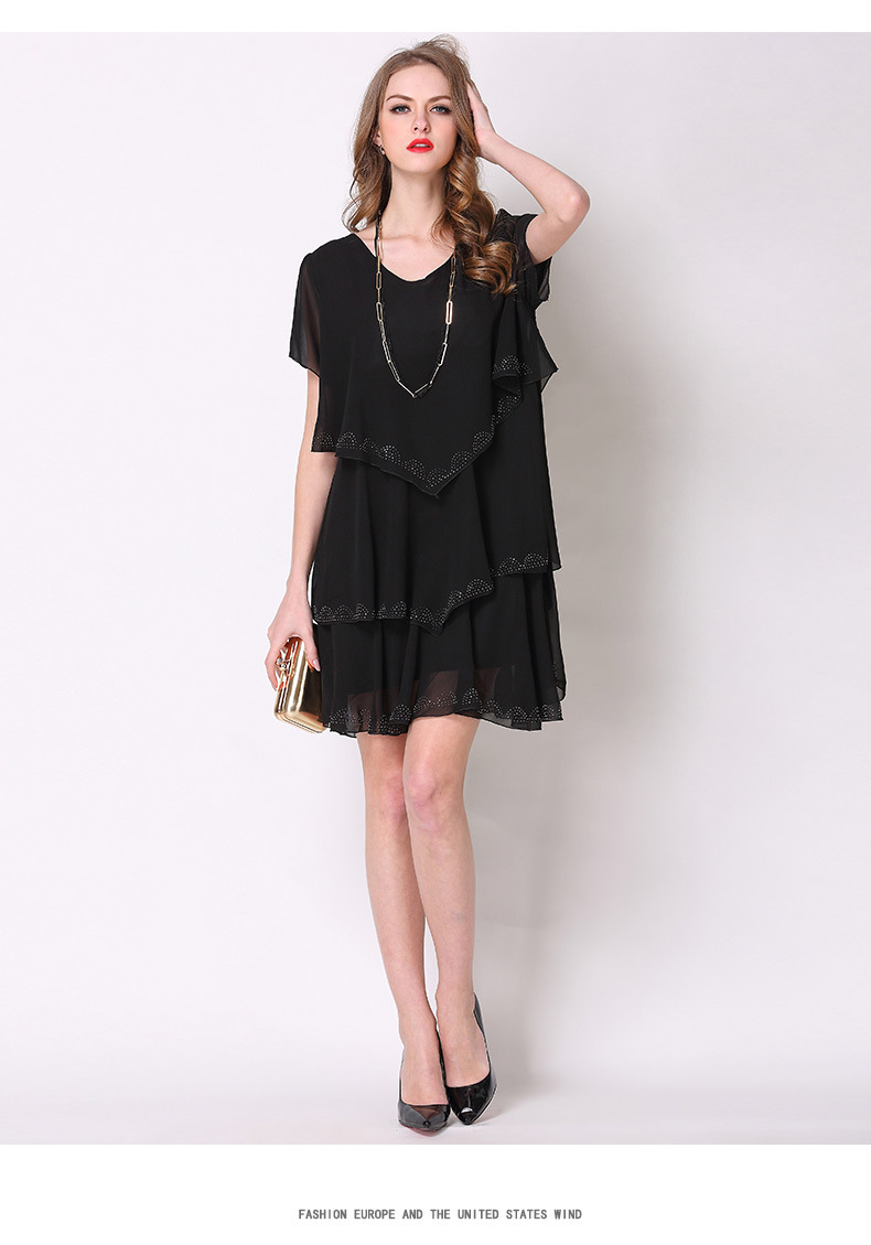 fashion loose diamond short-sleeved dress NSJR51589