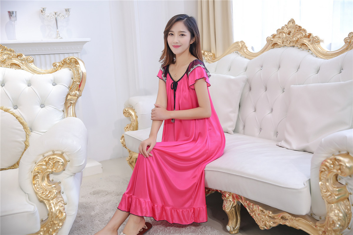 Simple Sexy  Solid Color Short Sleeves Ice Silk Polyester Long Pajamas display picture 48