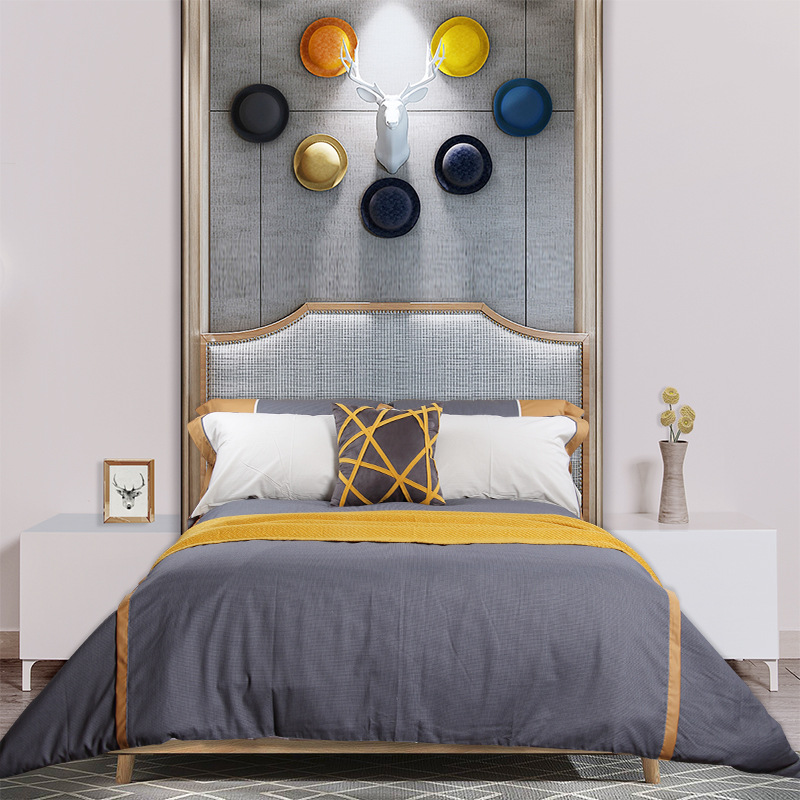 样板间床品美式现代样板房别墅展厅软装床品套件实木家具展厅含芯