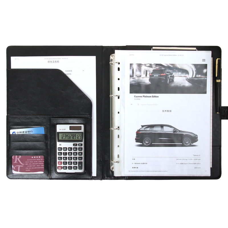 A4多功能文件夹 皮质活页带计算器房产经理夹销售夹合同夹销讲夹|ms