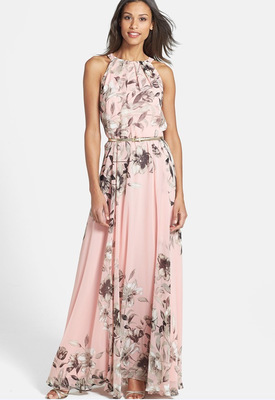 2017速卖通新款女装亚马逊新款连衣裙波西米亚风挂脖无袖长裙