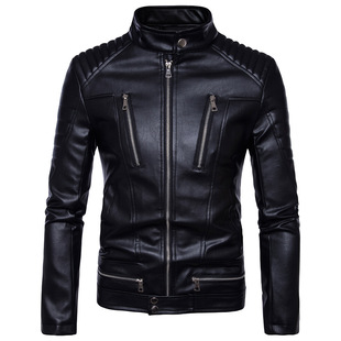 Foreign trade plus size Amazon punk men's motorcycle multi-zipper leather coat motorcycle leather jacket coat B013