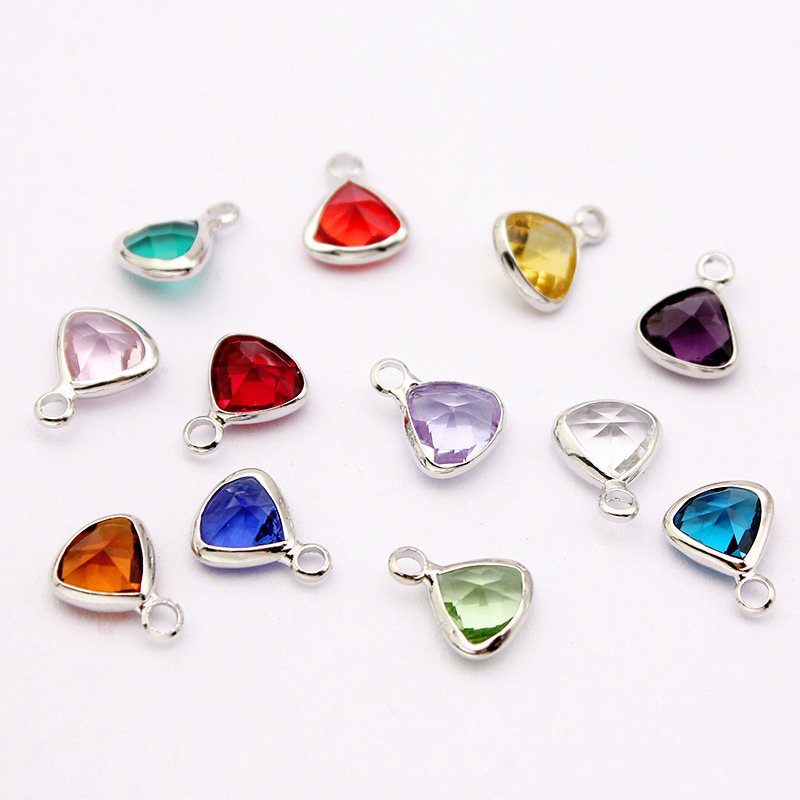 10 PCS/Package Diameter 8mm Alloy Birthstone Triangle Polished Pendant display picture 1