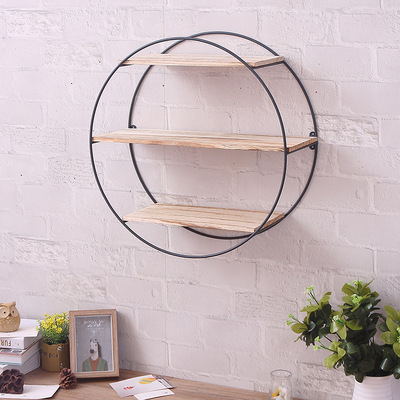 Circular Iron art wall Shelf Retro solid wood Wall pylons Creative home multi-function A partition Storage bookshelf