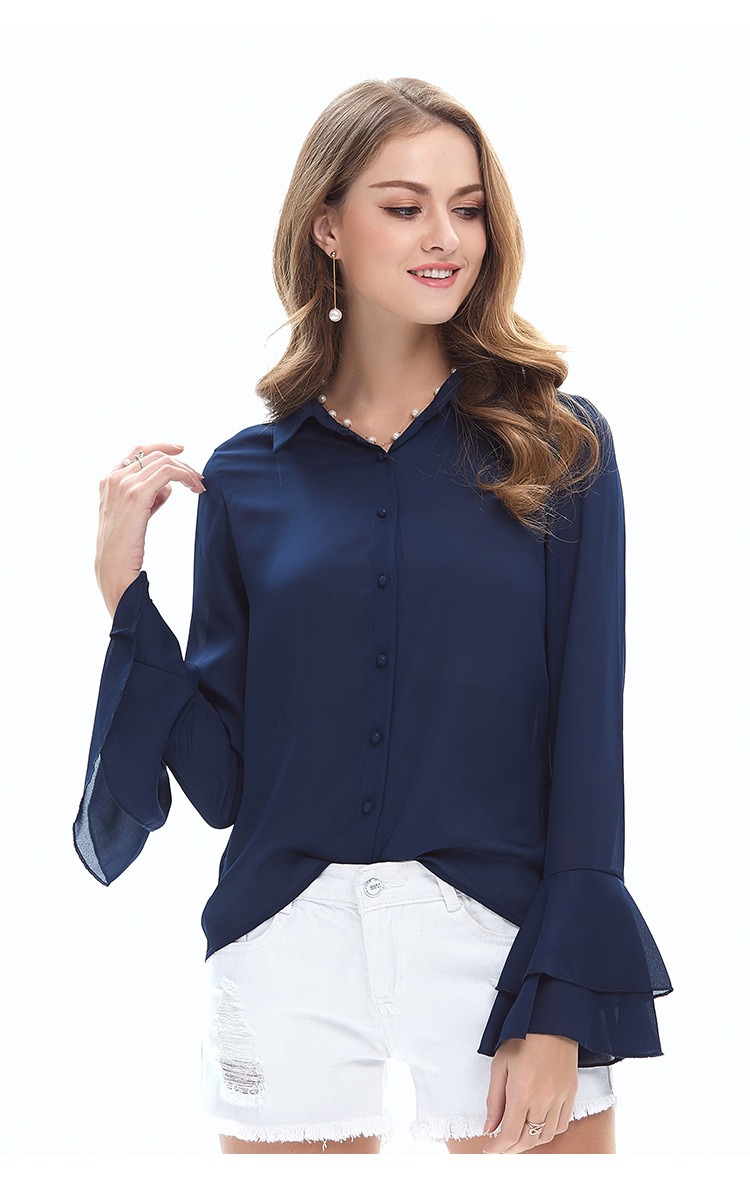 solid color trumpet sleeve chiffon shirt  NSJR36696