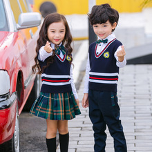 童装2019秋季新款男女童小学生校服英伦毛线背心领结幼儿园园服