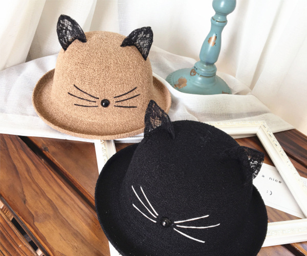 Korean Lace Cat Ears Sunshade Sunscreen Straw Hat display picture 7