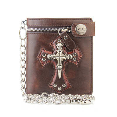 new pattern Occident fashion wallet personality Trend chain cross wallet man gift Leather wallets