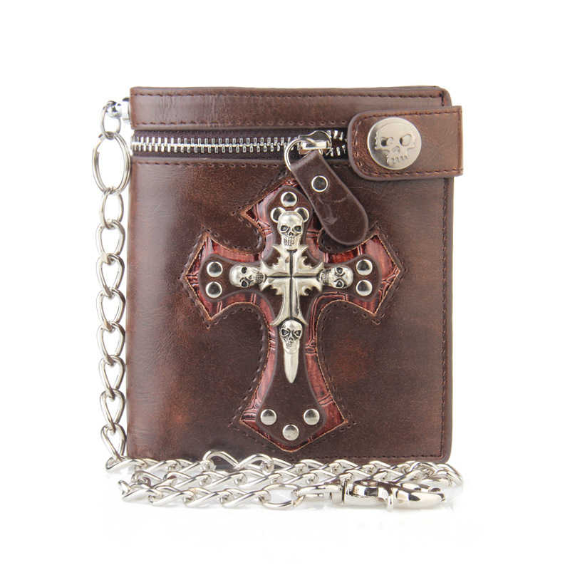 new pattern Occident fashion wallet personality Trend chain cross wallet man gift Leather wallets