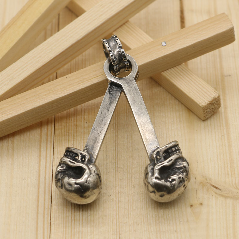 高山隆纯银独眼骷髅头 吊坠复古朋克个性霸气饰品男泰银潮人项链