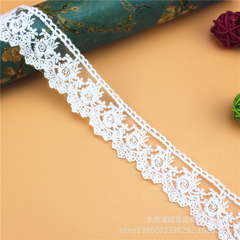 牛奶丝花边精美网布花边条码水溶花边波浪网纱刺绣花边配饰龙岐