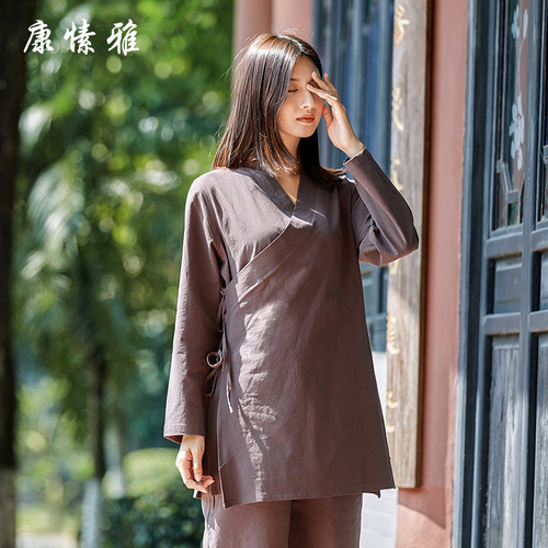 Kungfu tai chi clothing for women yoga zen ancient long dress cotton hemp Zen dress dress Zen tea