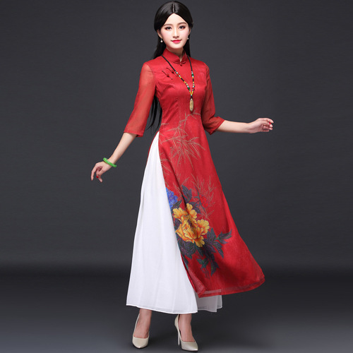 Chinese Dress Qipao for women Feather hemp loose cheongsam dress