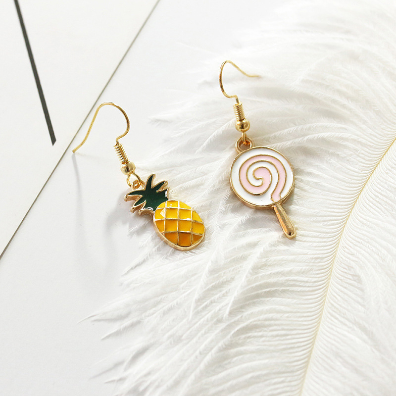 Souhaite Vente Chaude Populaire Ananas Boucles D'oreilles Lollipop Boucles D'oreilles À La Main Dripping Huile Artisanat Fruits Oreille Goujons display picture 4