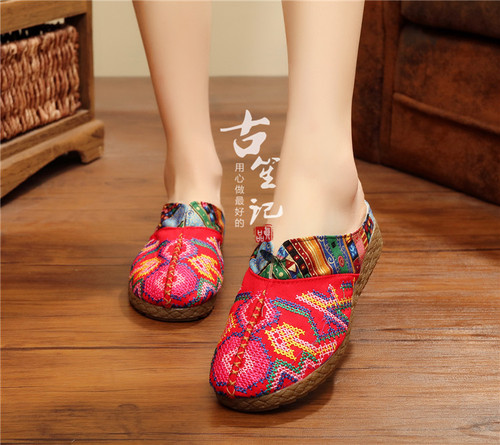 Ethnic style pure handmade linen embroidery weaving cross stitch shoes literary embroidery retro women's slippers trendy