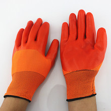 厂家直销橘纱橘桔纱红尼龙全挂PVC胶手套 桔纱红浸胶涂线胶手套