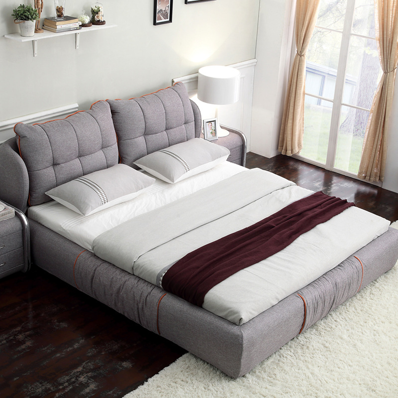 简约现代主卧小户型软体婚床 1.8米双人榻榻米布床 可拆洗布艺床