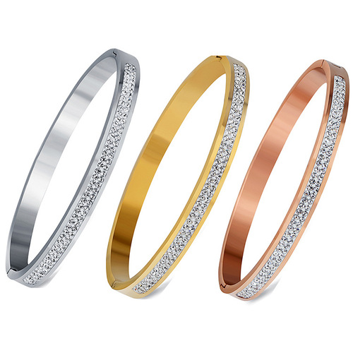 Korean version of new ladies stainless steel bracelet with diamonds, simple and fashionable two rows of diamond 304 titanium steel bracelet for women