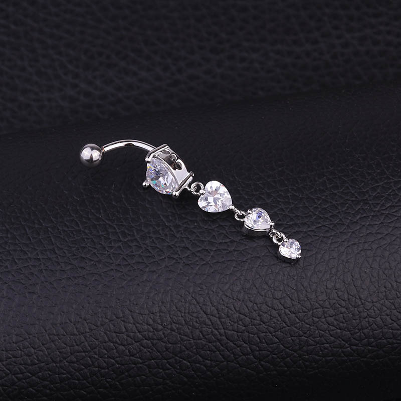 fashion heart-shaped zircon pendant tassel umbilical nail