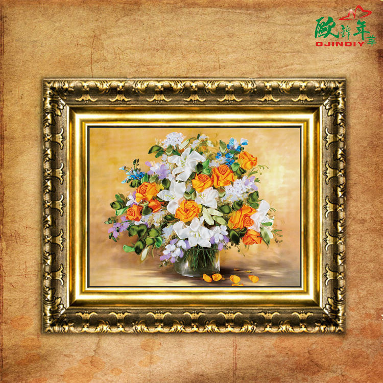 Oujin nianhua Bordado Cinta Directa de Fábrica color impresión colgante pintura Rosa Lirio la sala decoración entrada