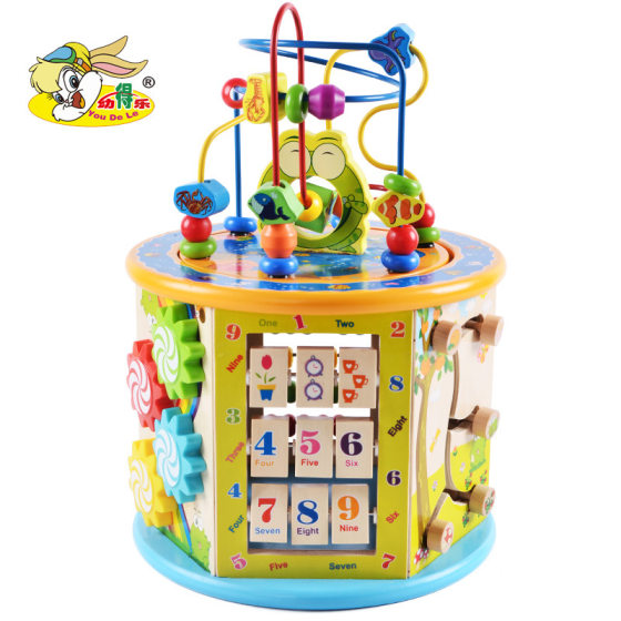 Children's wooden large multi-functional puzzle large round beads treasure box infant early education intelligence development parent-child toys