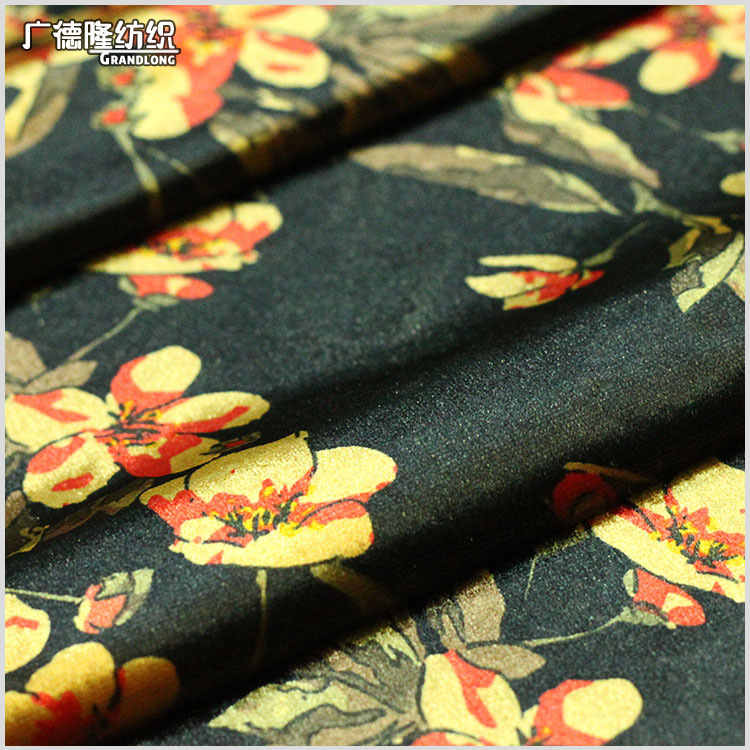 秋冬闪光绒鲜花优雅植物印花弹力面料外套裙子旗袍长裤上衣箱包布
