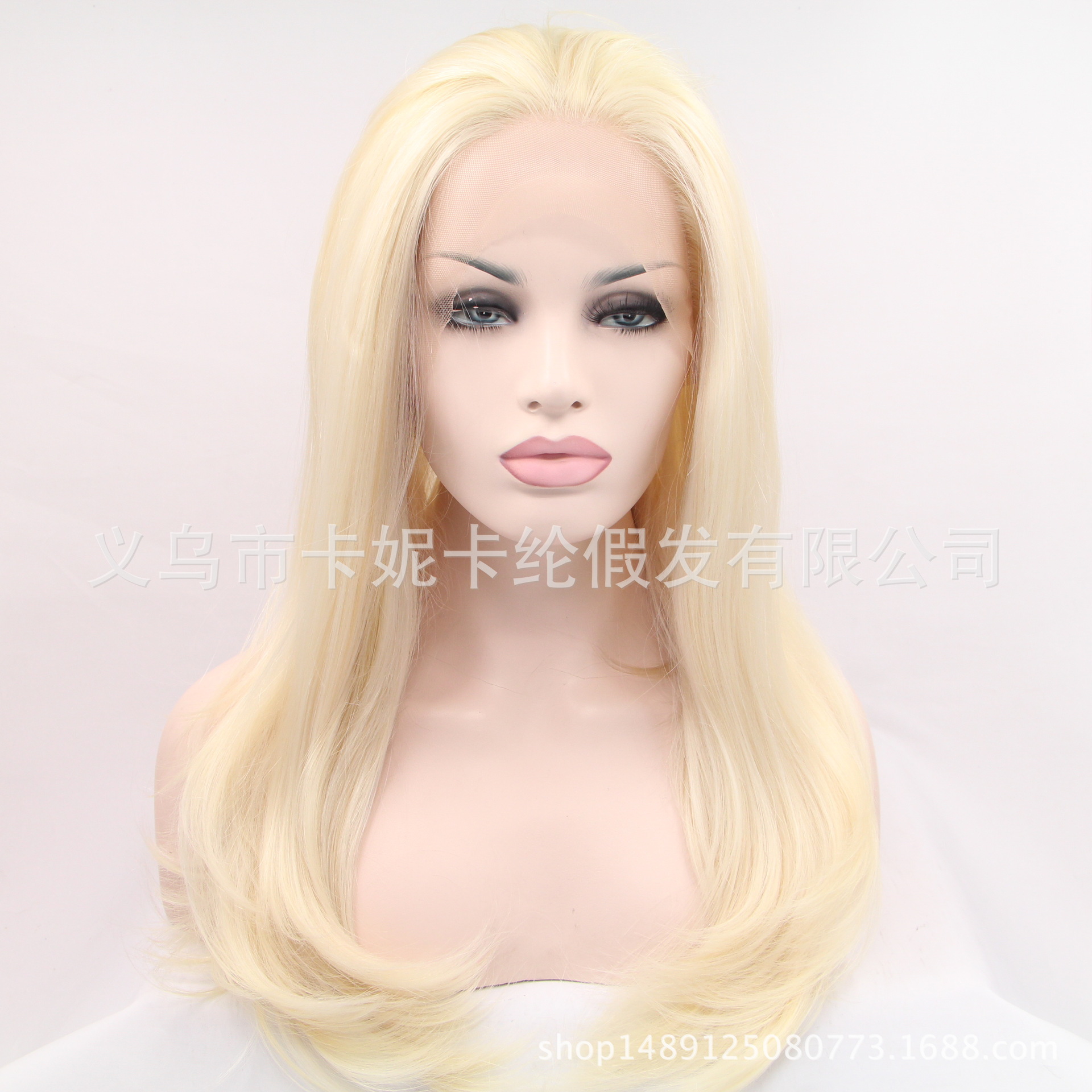 Nuevo color sólido oro frente peluca de encaje realista rizos largos