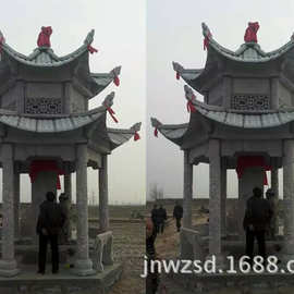 供应双层石头亭子图片及价格 两层石造亭子哪里有 双层四角亭雕刻