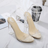 Thick heel transparent sandals with star’s same transparent one line buckle