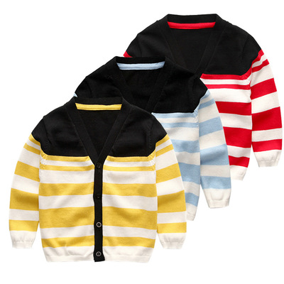 春款童装条纹男女童宝宝外套V领针织衫线衫潮毛衣儿童2021薄开衫|ru