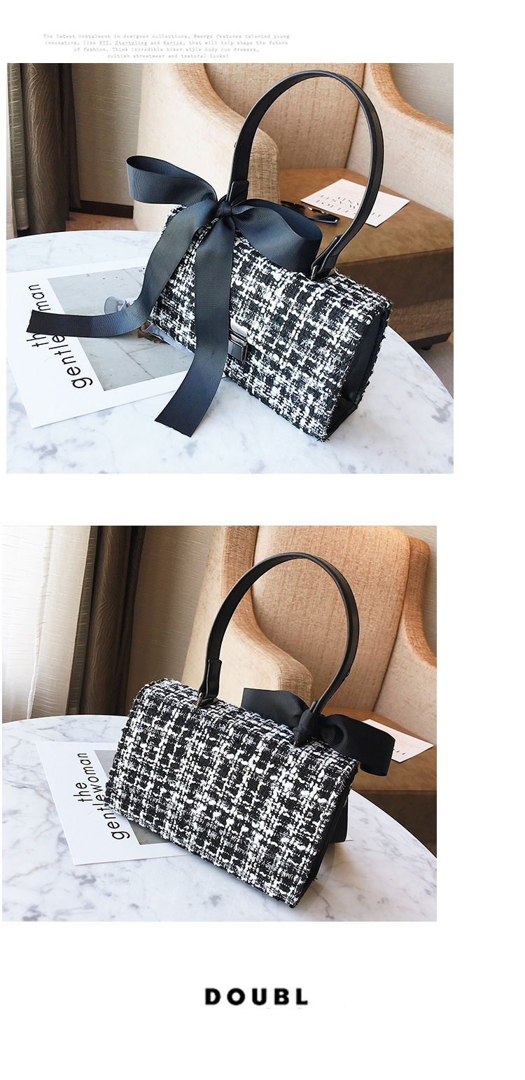 251g Weight Polyester Lining Material Lock clasp Closure Type Single Shoulder Strap Strap Type Shoulder Bag Bags Type Daily Occasion woolen Material Lattice Pattern All Seasons Season Women's Gender Streetwear Style Square Shape Small Size Small Bag For Women New Bags Fashionable Woolen Contrast Color Scarf Handbag Korean Versatile One-Shoulder Crossbody Women's Bag 19