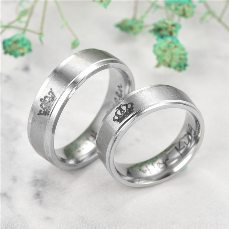 Titanium Steel Retro Love Ilove You Hand In Hand Couple Ring display picture 4